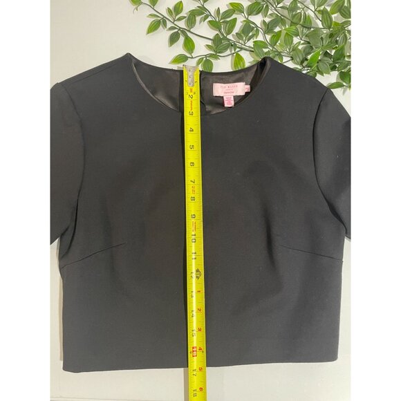 Ted Baker London Black Short Sleeve Crop Top With Bow Details & Gold Zipper - Picture 13 of 14